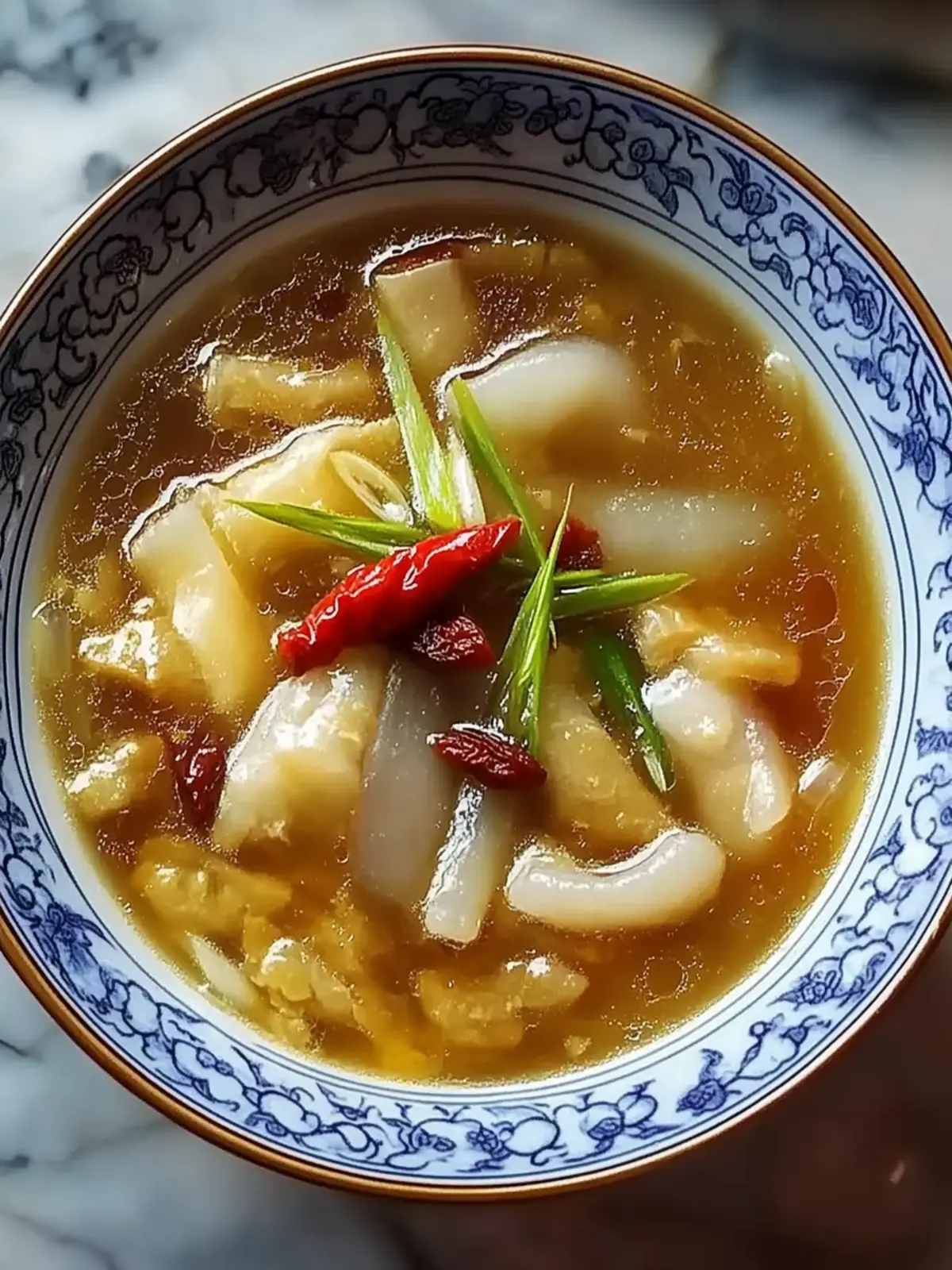Rich Fish Maw Soup with Bamboo Shoots and Goji
