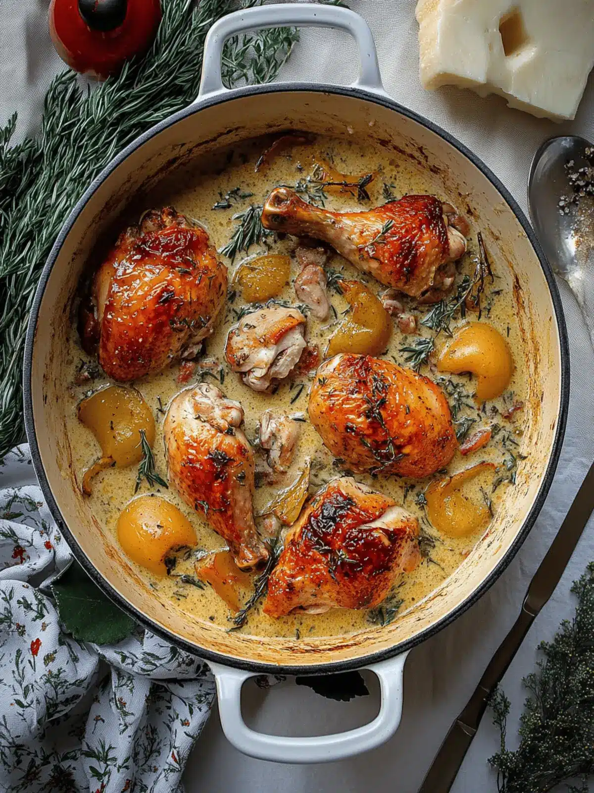 Savory Herb Roasted Chicken in Creamy White Wine Sauce Recipe 3 Herb Roasted Chicken in Creamy White Wine Sauce