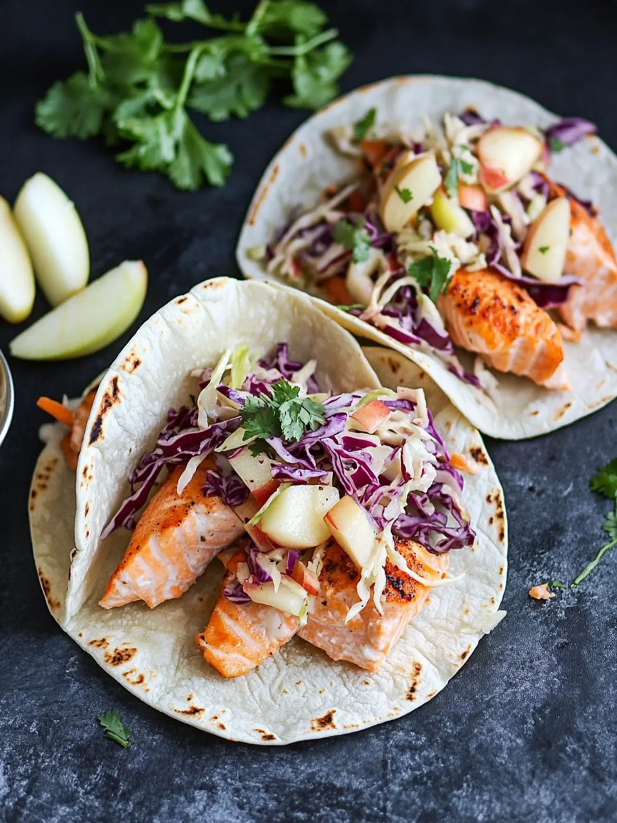 Salmon Tacos with Apple Cabbage Slaw