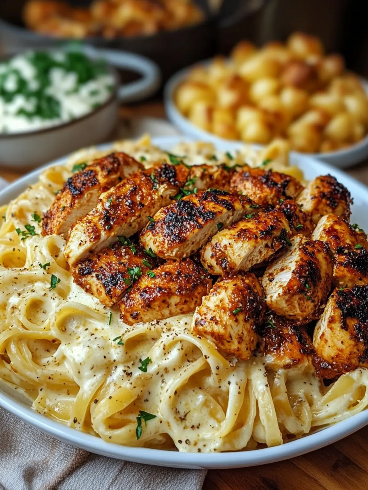 Blackened Chicken with Creamy Garlic Parmesan Pasta