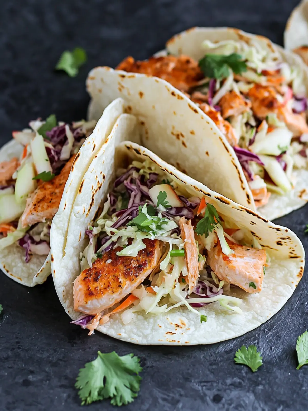 Salmon Tacos with Apple Cabbage Slaw