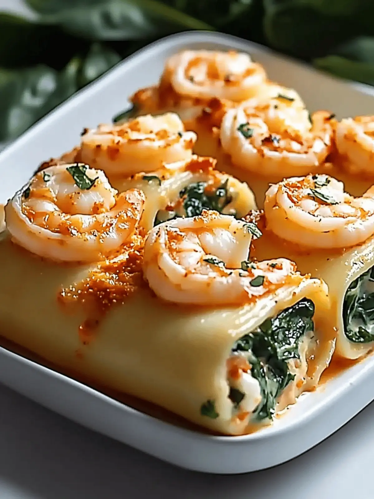 Shrimp and Spinach Stuffed Pasta Rolls with Roasted Red Pepper Cream