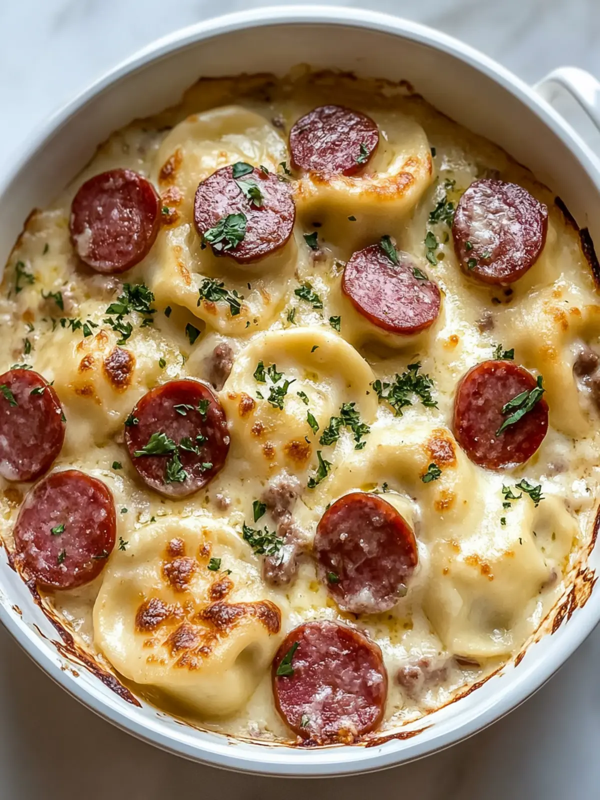 Creamy Cheesy Crockpot Pierogi & Beef Kielbasa Casserole