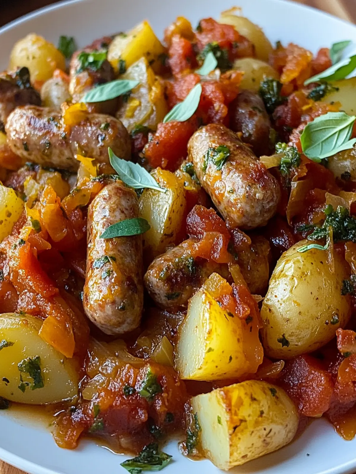 cabbage potatoes and sausage with Tomato Basil Sauce
