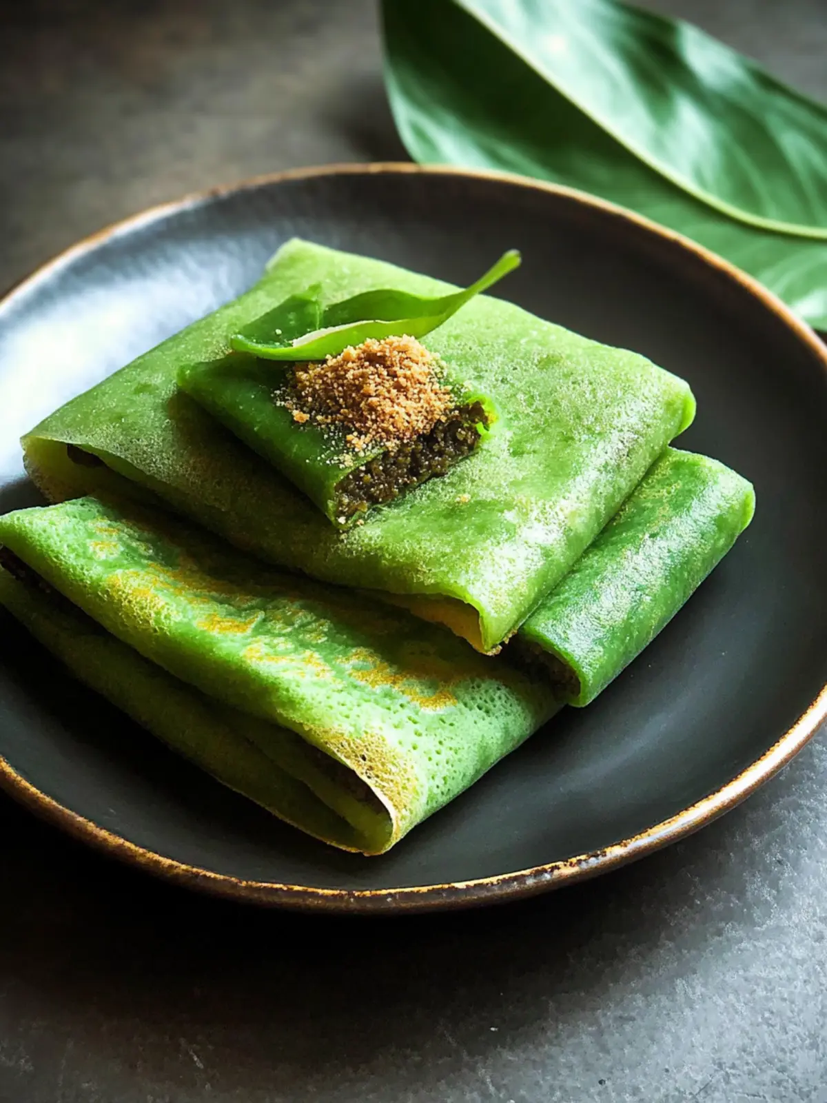 Vegan Kueh Dadar (Coconut Pandan Crepes)