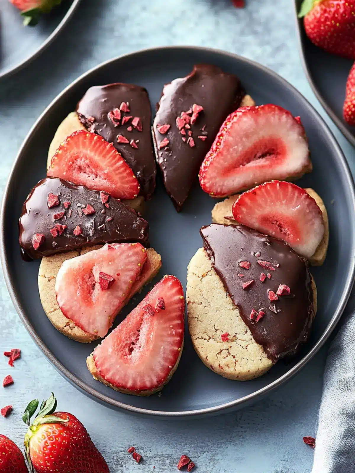 Chocolate Dipped Strawberry Shortbread Cookies