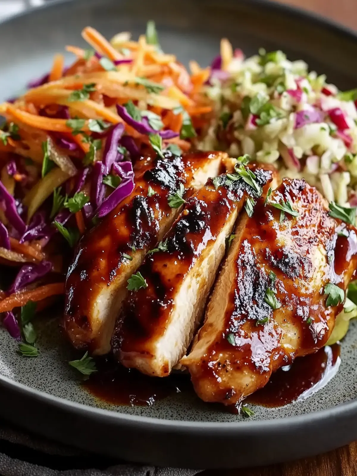 Sticky Apple Cider Chicken with Crisp Autumn Slaw