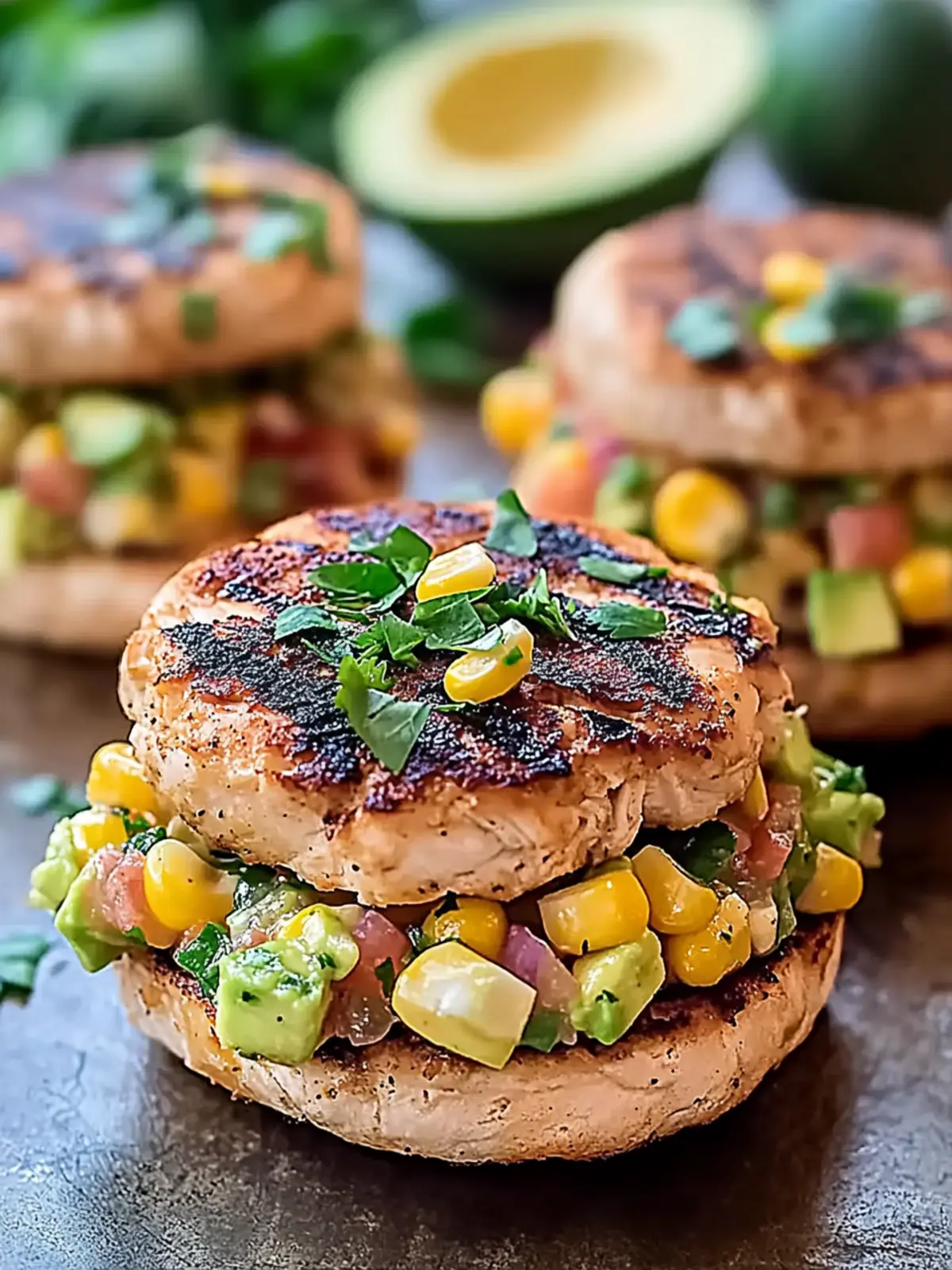 Chicken Burgers with Zesty Avocado Corn Salsa