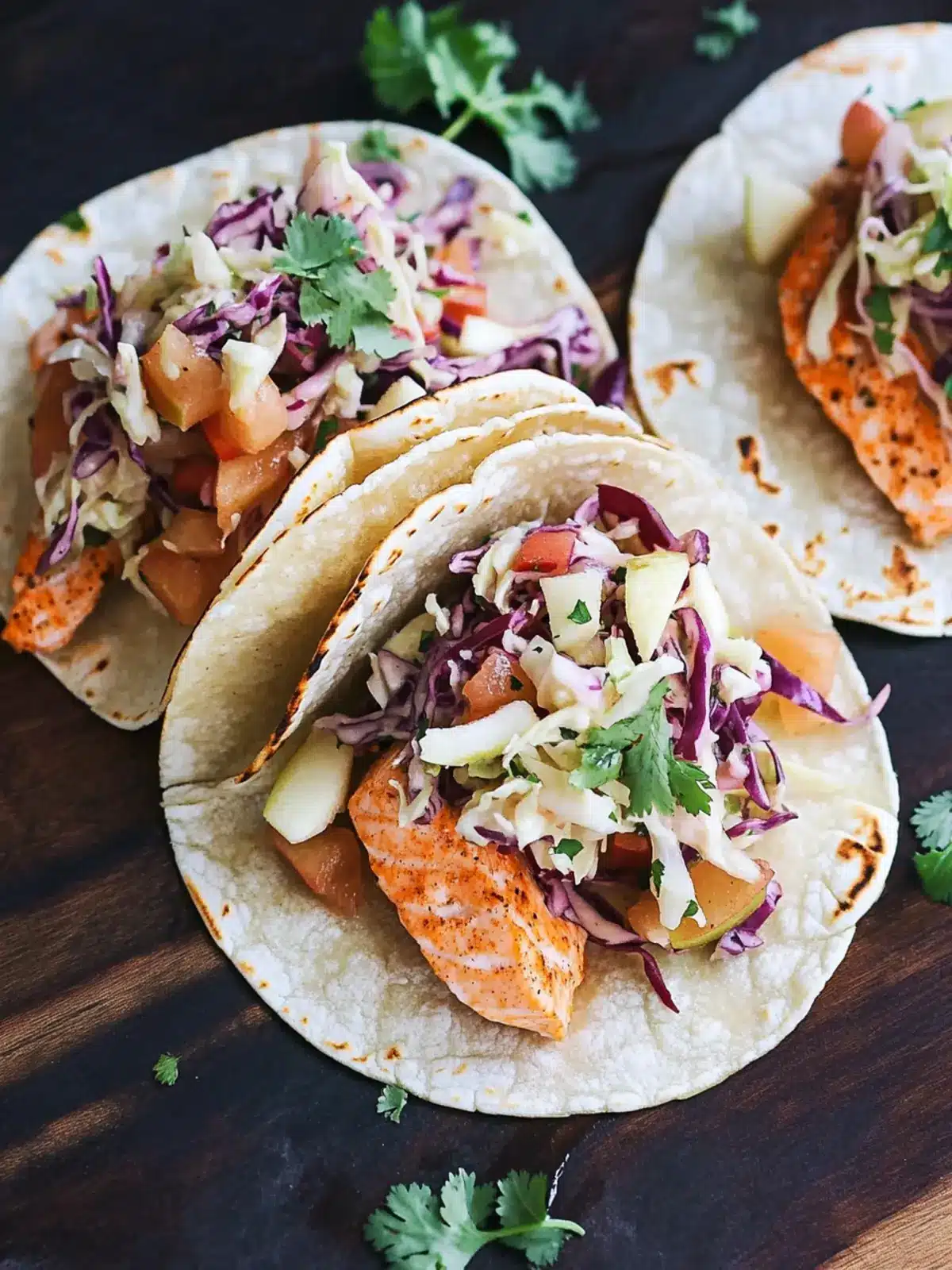 Salmon Tacos with Apple Cabbage Slaw