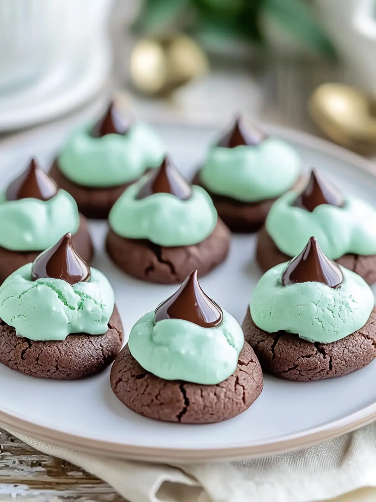 Mint Chocolate Kiss Blossom Cookies
