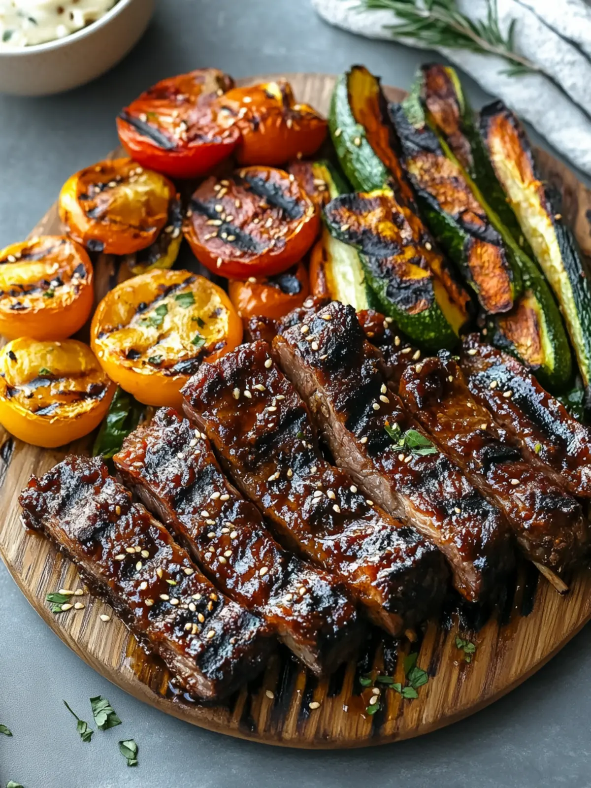 Korean BBQ Flanken Short Ribs with Grilled Veggies