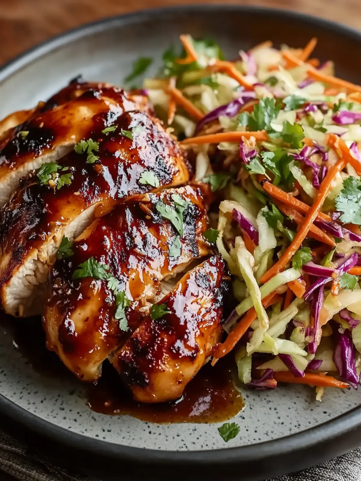 Sticky Apple Cider Chicken with Crisp Autumn Slaw