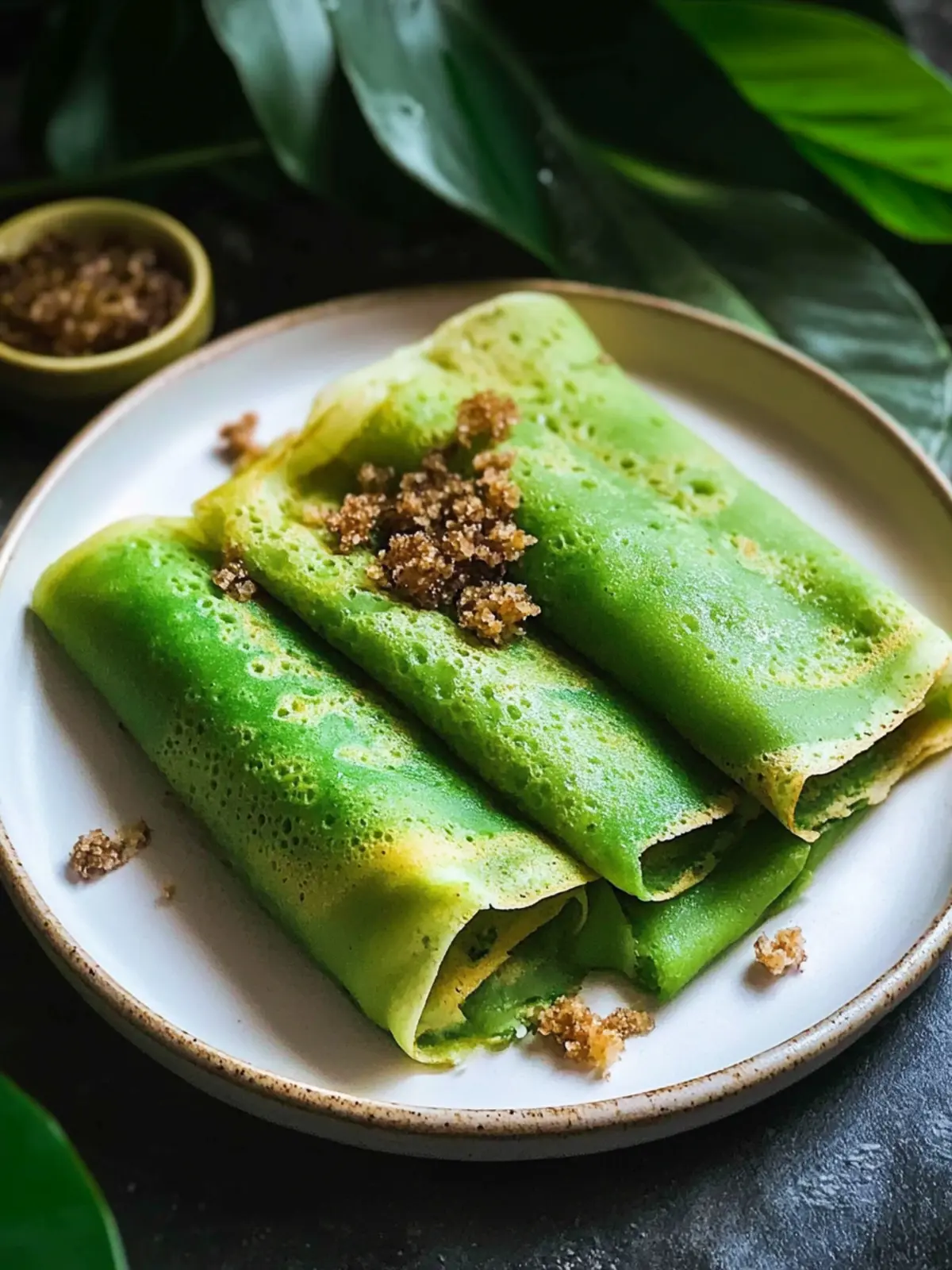 Vegan Kueh Dadar (Coconut Pandan Crepes)