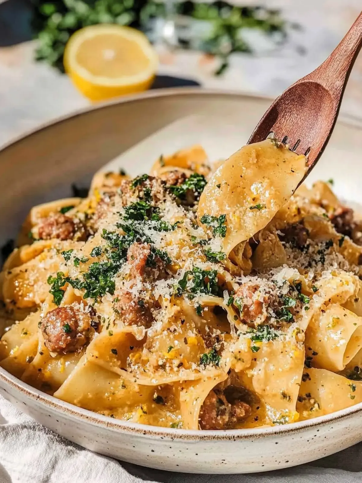 Saucy Sausage and Lemon Pasta