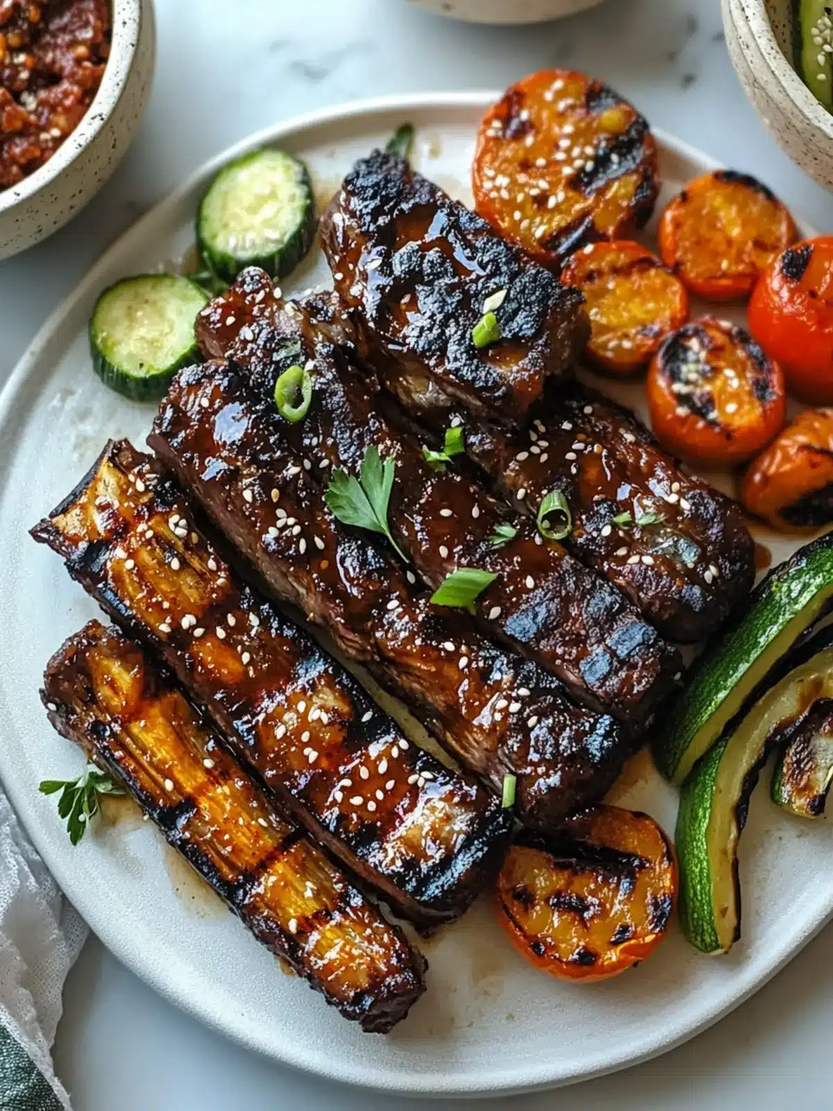 Korean BBQ Flanken Short Ribs with Grilled Veggies
