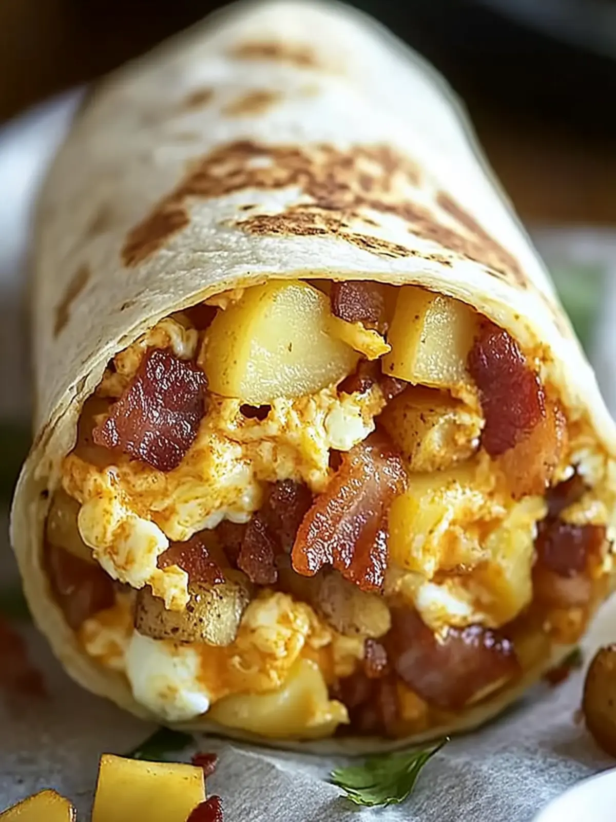 Crispy Bacon Egg and Cheese Burrito with Potatoes