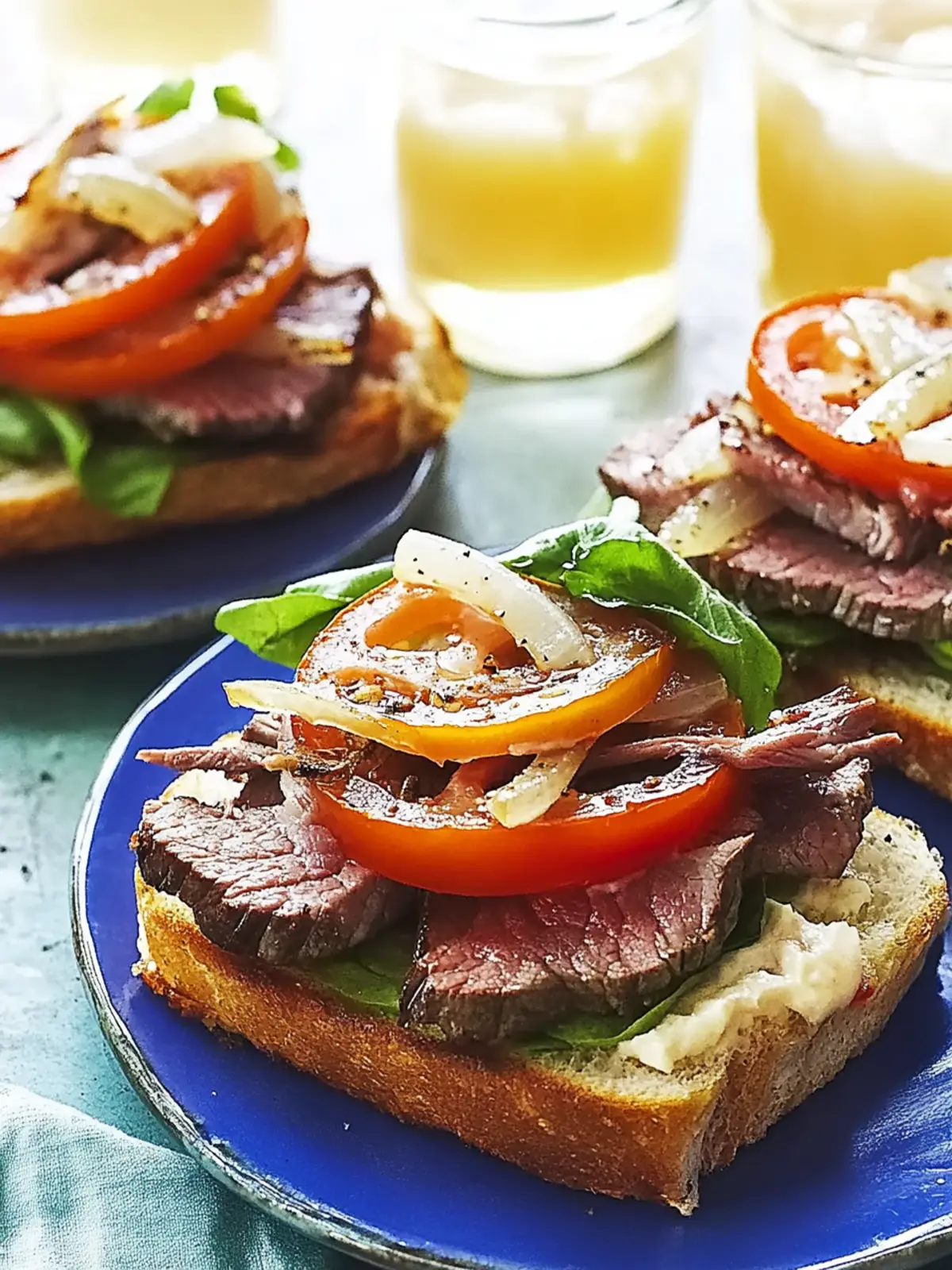 Steak, Tomato and Sweet Onion Open Sandwiches