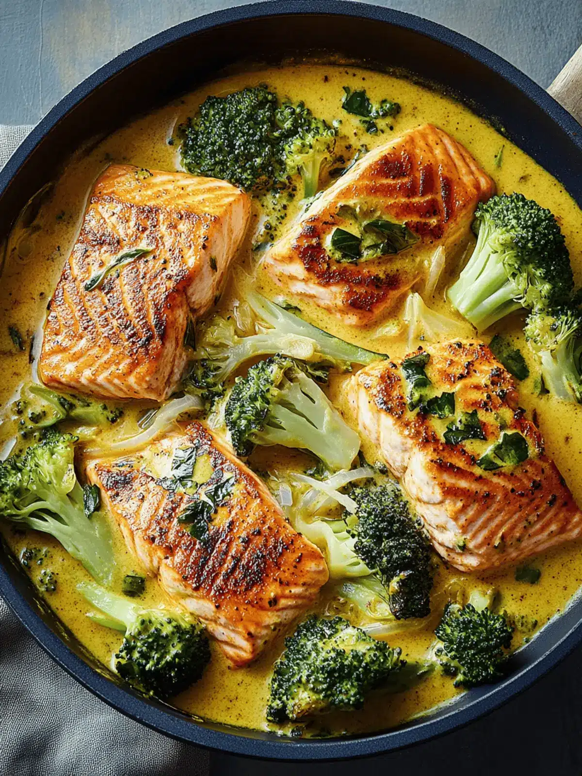 Creamy Coconut Curry Salmon with Tender Broccoli