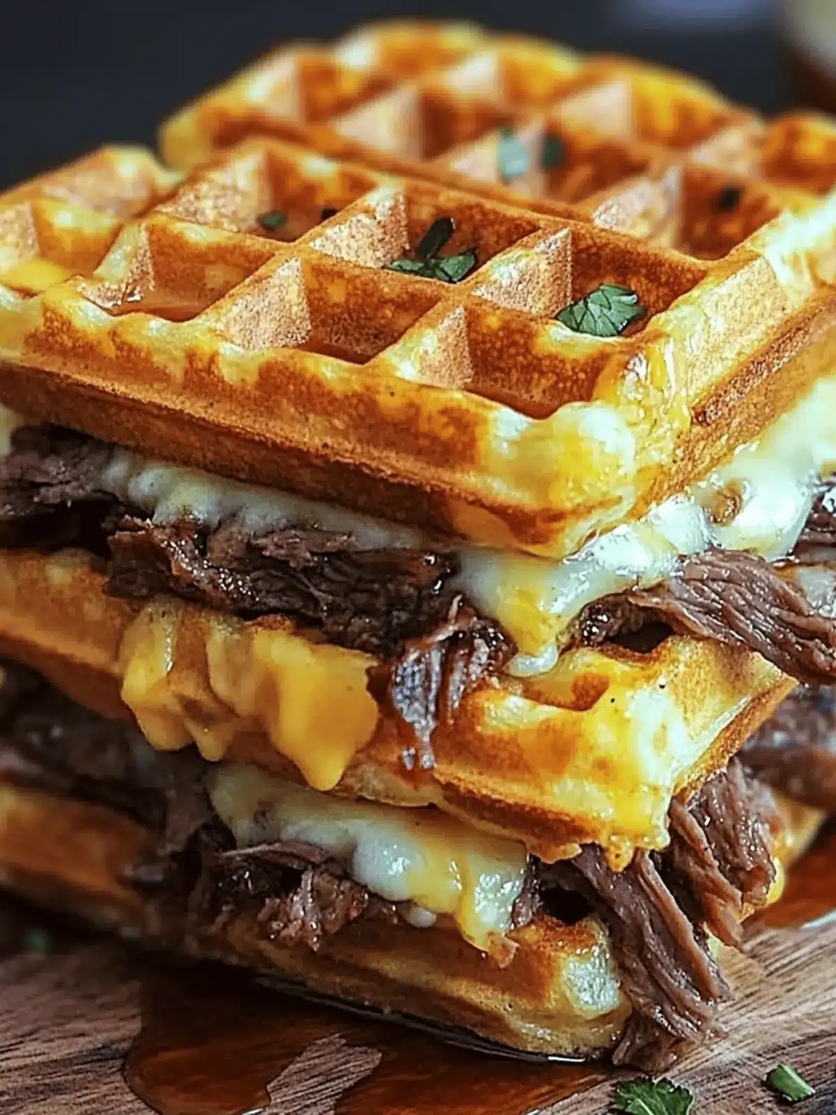 Bourbon-Maple Brisket Grilled Cheese Wafflewich