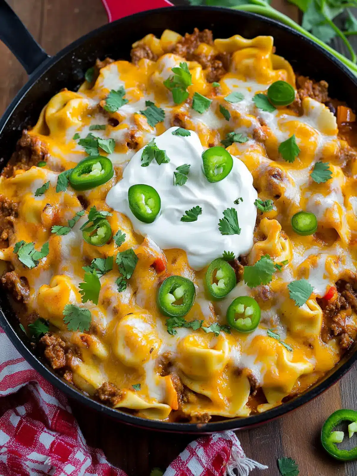 Cheesy Beef Enchilada Tortellini Skillet