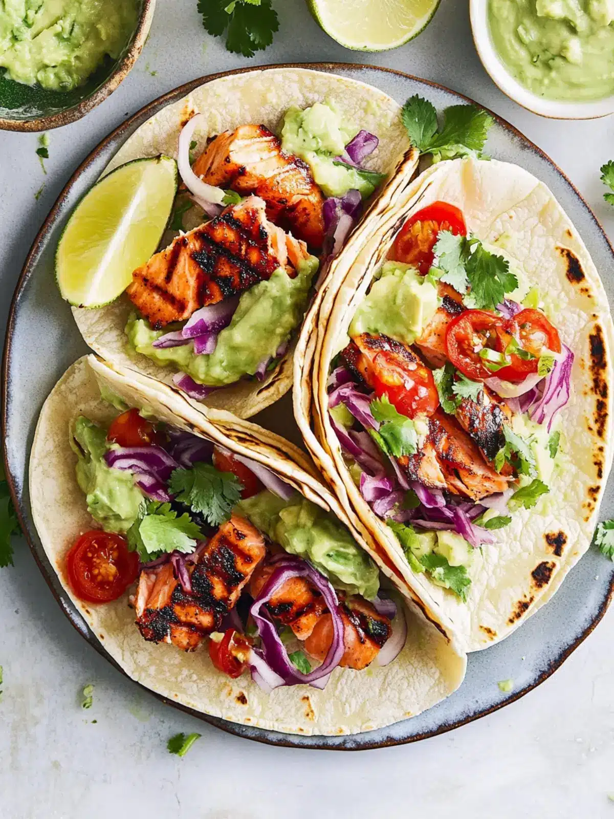 Savory Grilled Salmon Tacos with Avocado Crema Delight 2 Grilled Salmon Tacos with Avocado Crema