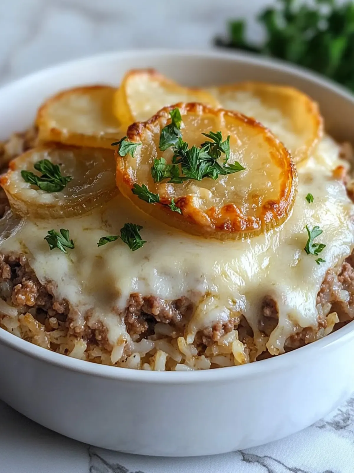French Onion Ground Beef and Rice Casserole