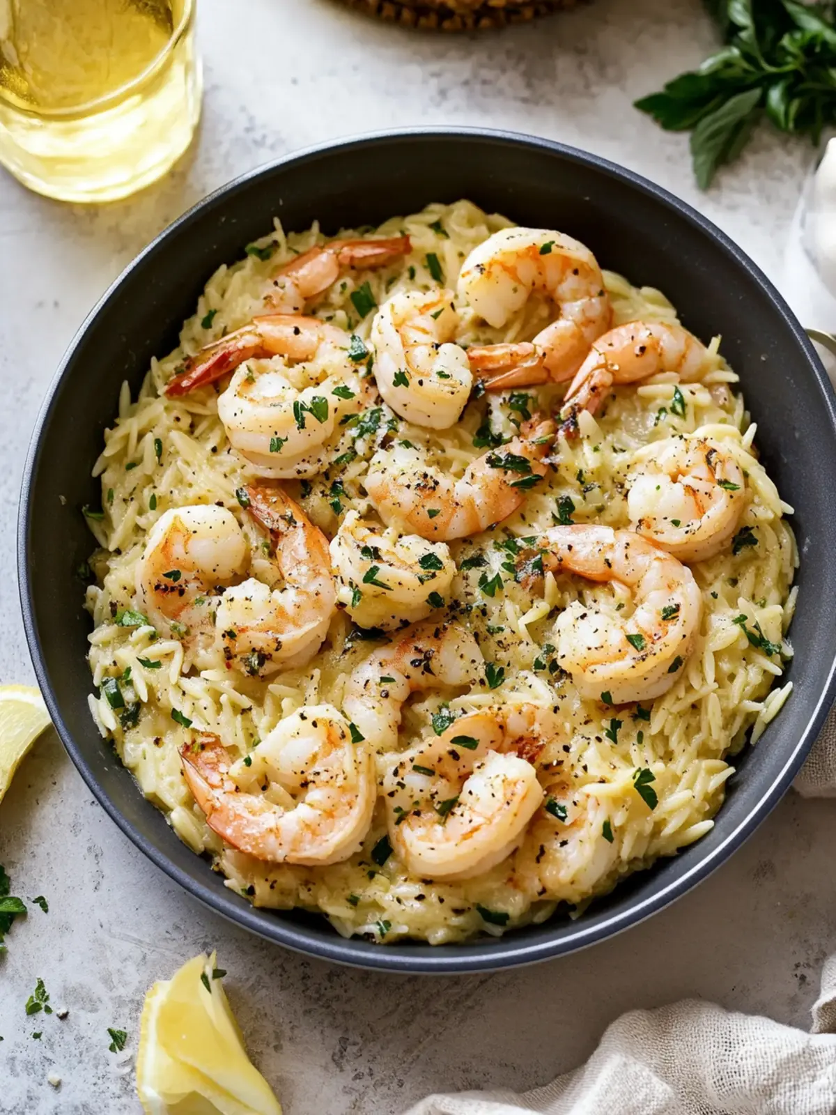 One Pot Garlic Butter Shrimp and Orzo