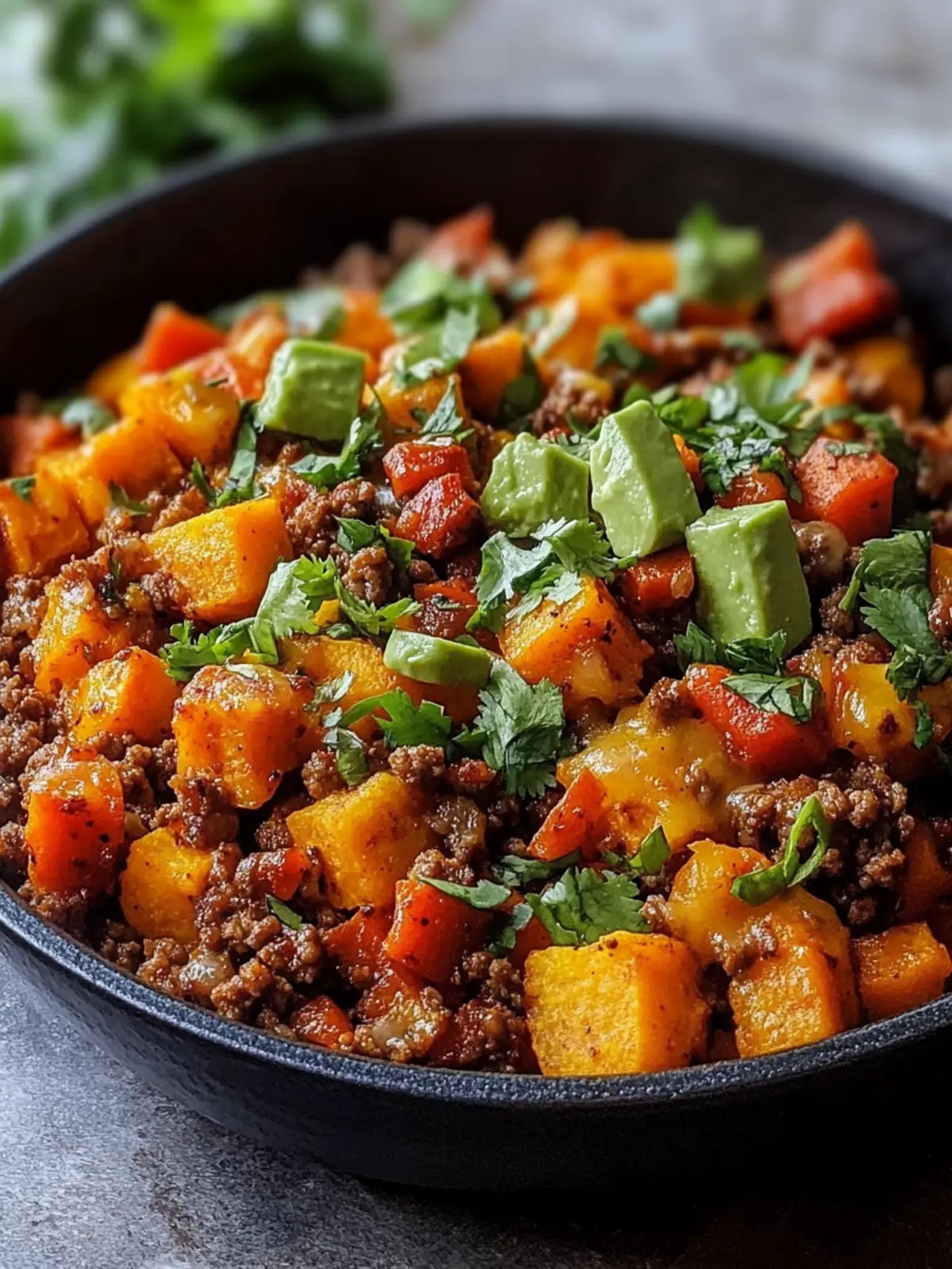Tex-Mex Sweet Potato Hash with Ground Beef