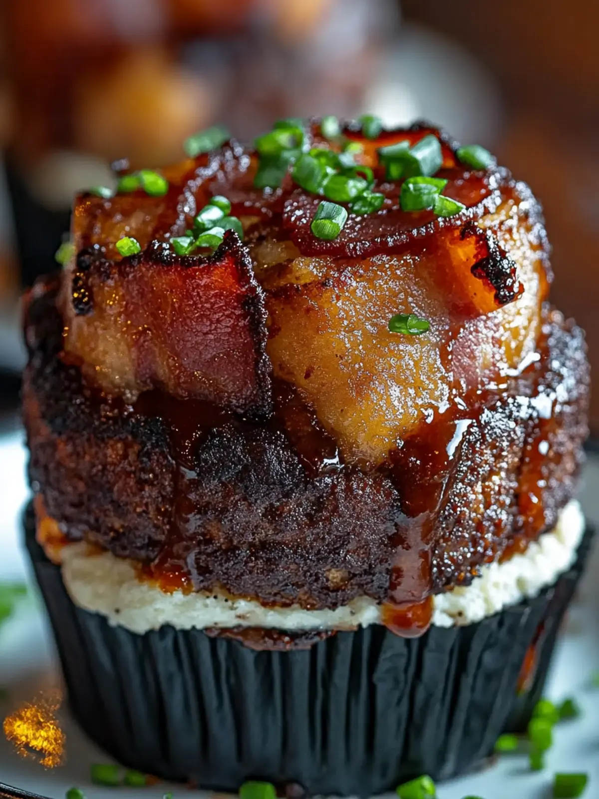 Smoky Bourbon BBQ Beef Bacon-Wrapped Meatloaf Cupcakes