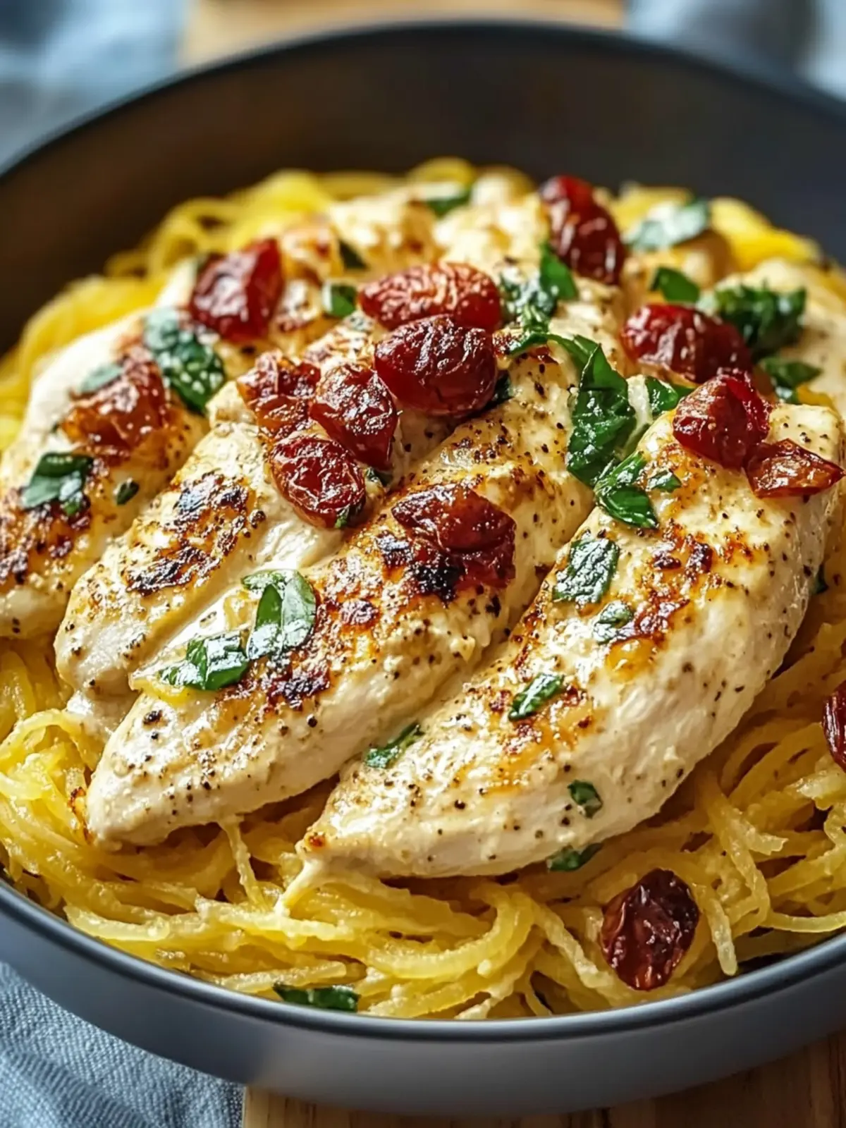 Delicious Creamy Tuscan Chicken with Spaghetti Squash Magic 3 Creamy Tuscan Chicken with Spaghetti Squash