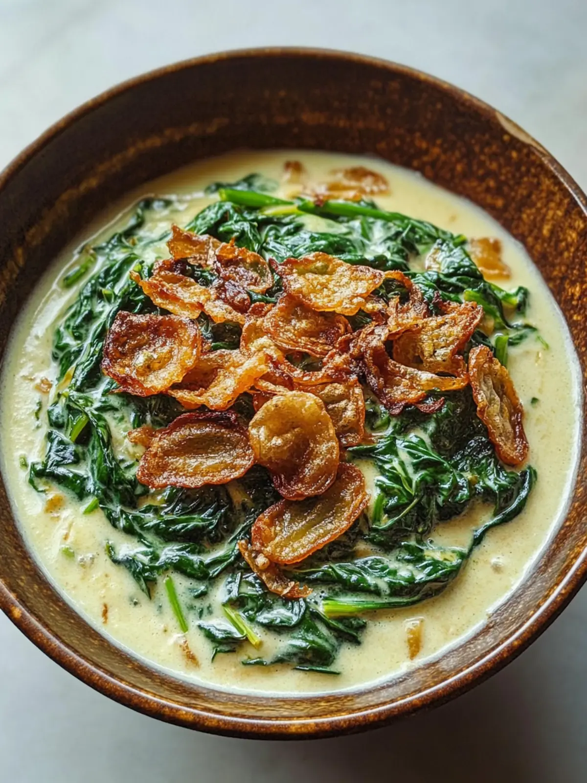 Creamed Spinach with Fried Shallots