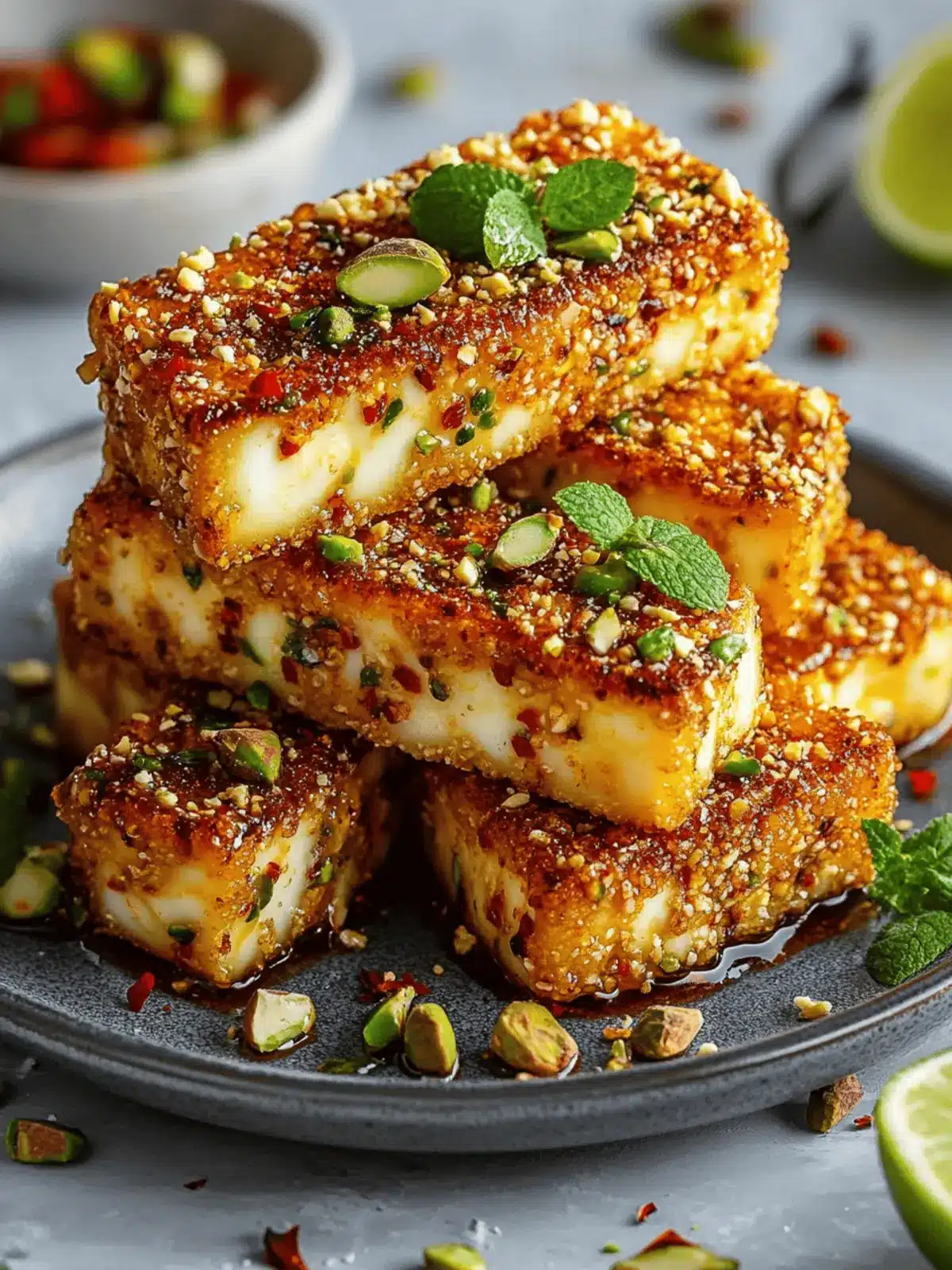 Swicy Pistachio Halloumi with Lime Glaze