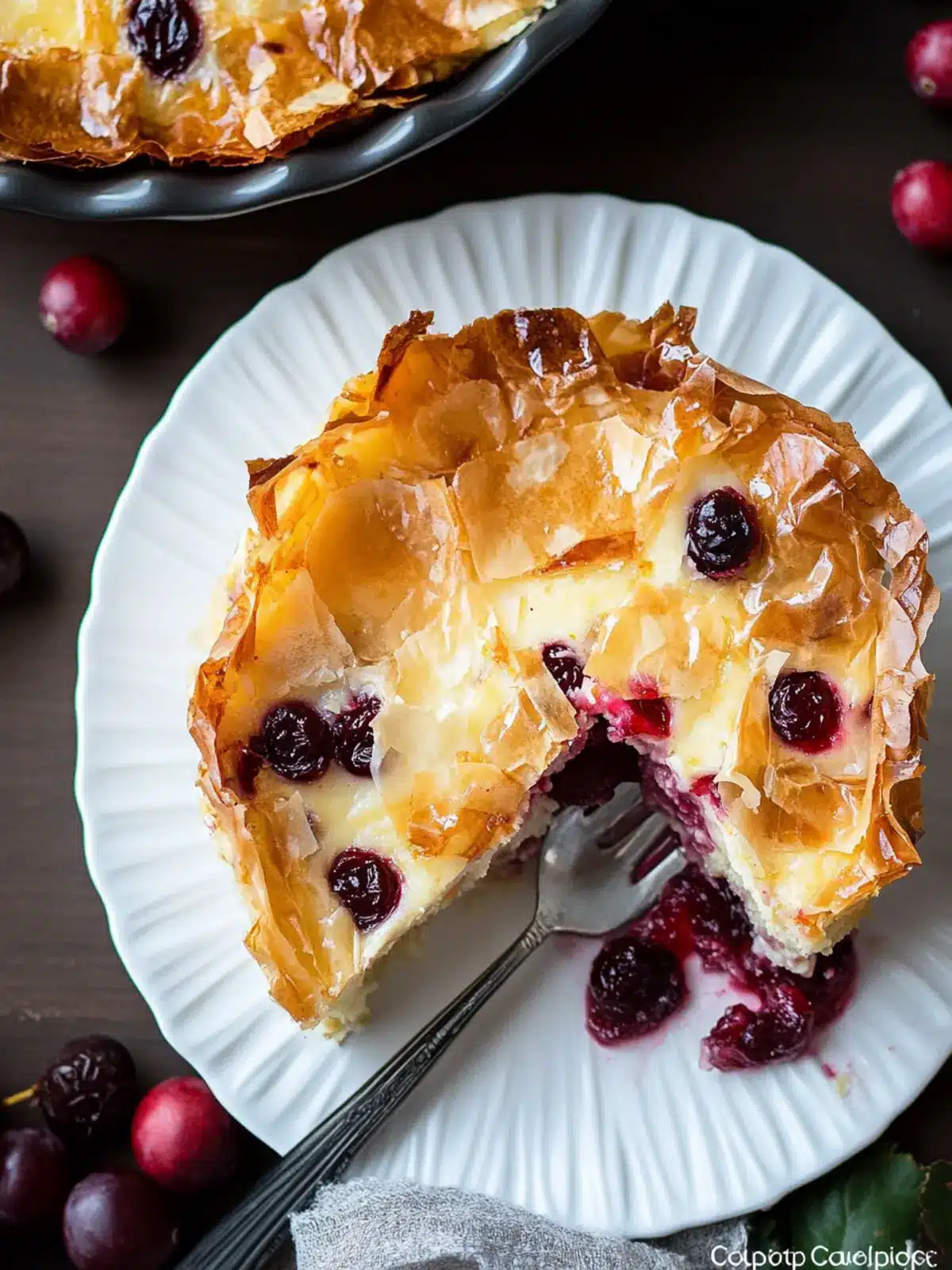 Cranberry Brie Phyllo Custard Cake