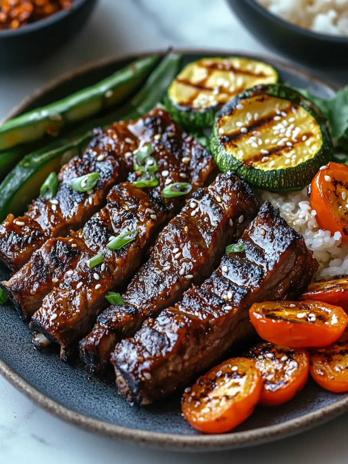 Korean BBQ Flanken Short Ribs with Grilled Veggies