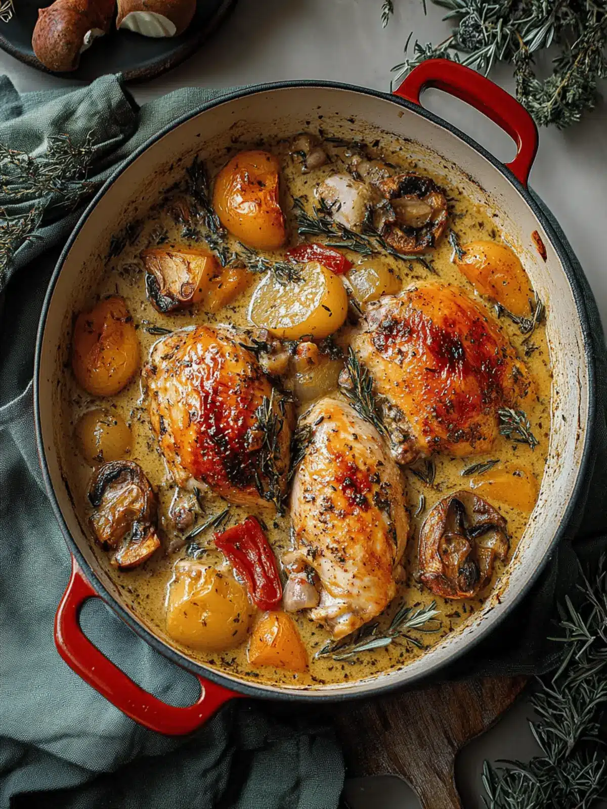 Savory Herb Roasted Chicken in Creamy White Wine Sauce Recipe 2 Herb Roasted Chicken in Creamy White Wine Sauce