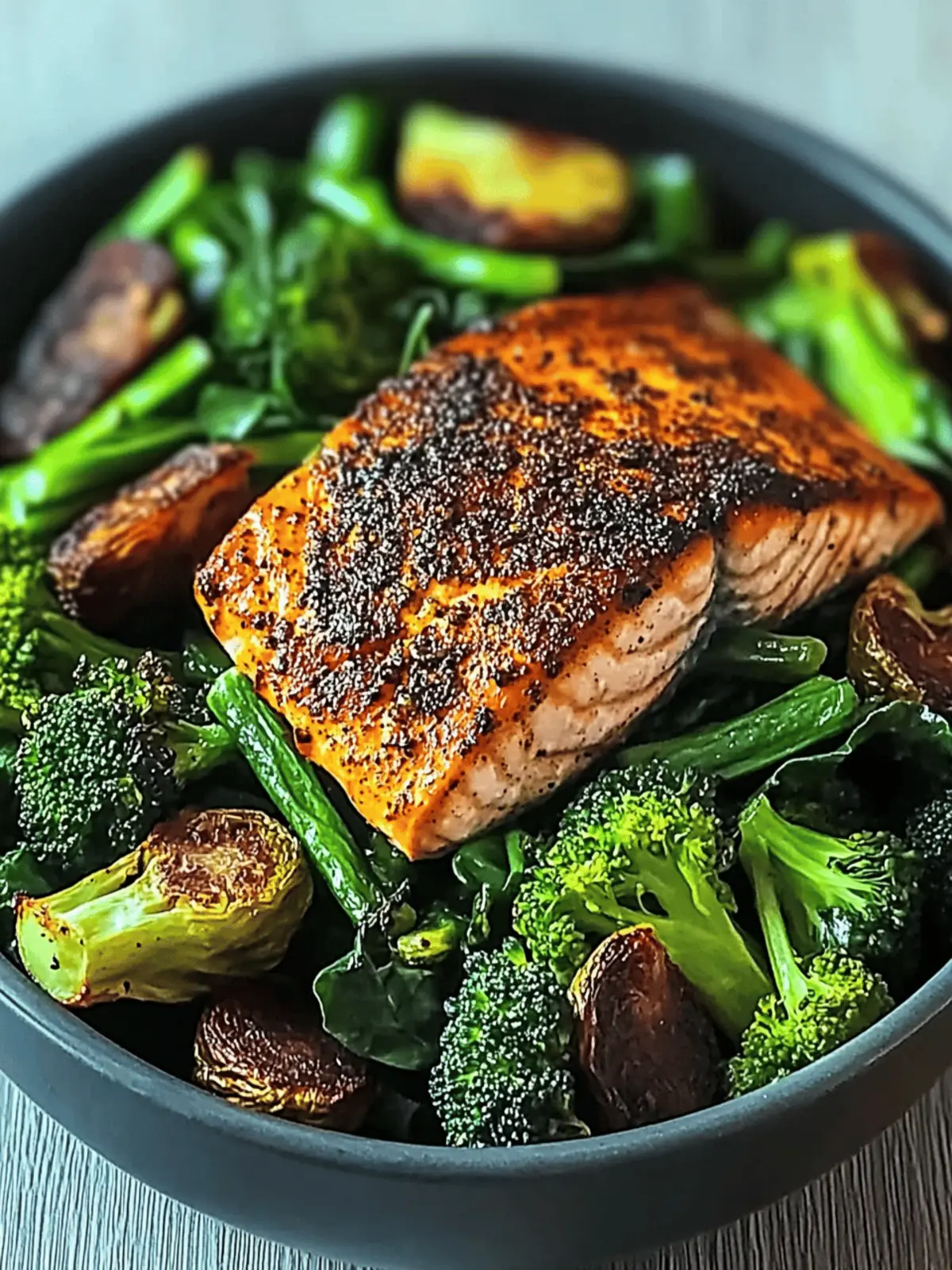 Savory Spiced Salmon Bowl with Brussels and Greens Delight 3 Spiced Salmon Bowl with Roasted Brussels, Saut ed Greens & Steamed Broccoli