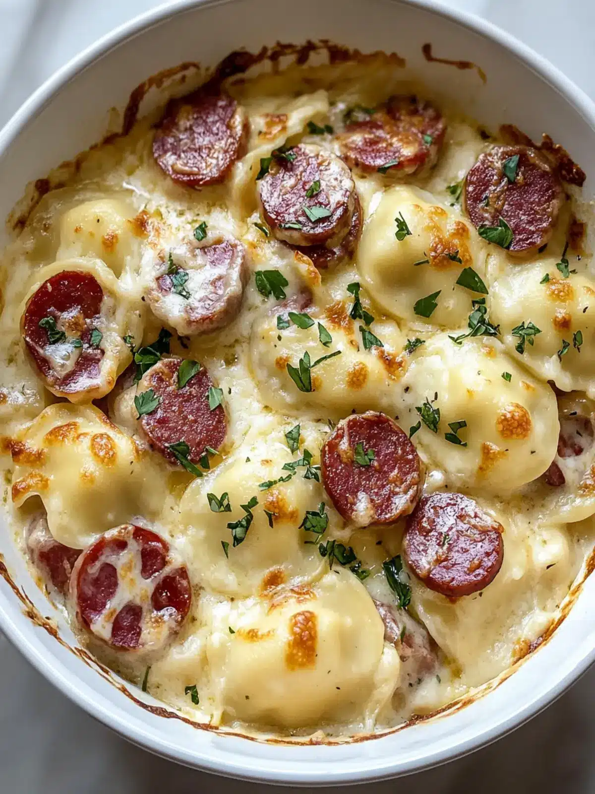 Creamy Cheesy Crockpot Pierogi & Beef Kielbasa Casserole
