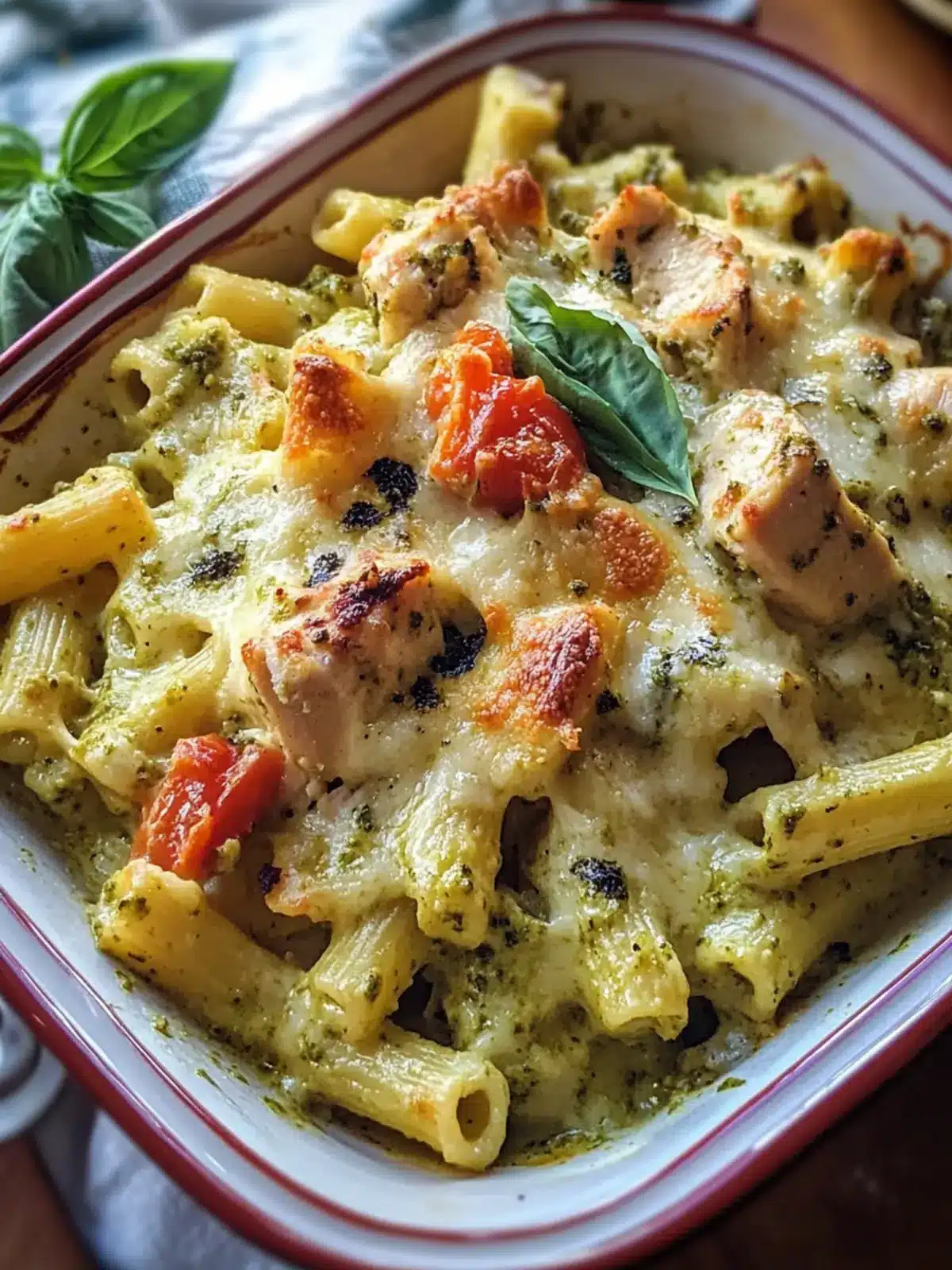 Creamy Pesto Chicken Pasta Bake