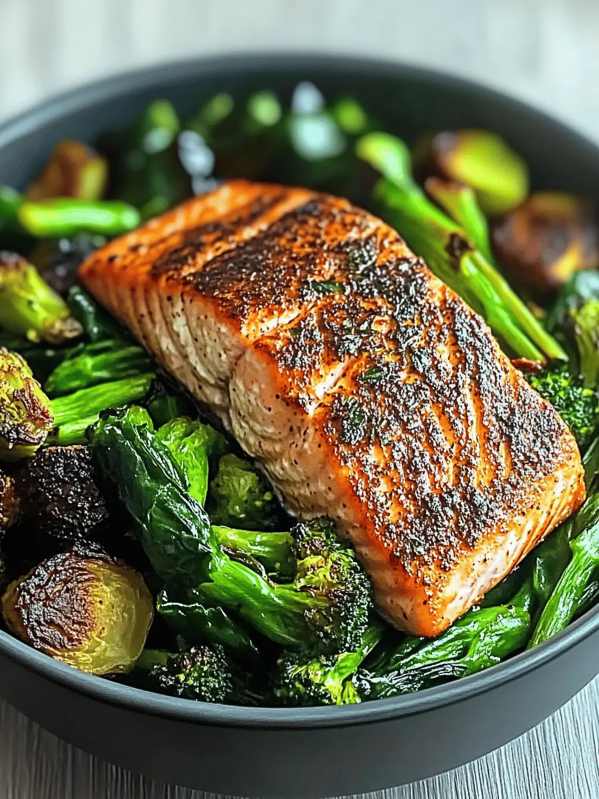 Savory Spiced Salmon Bowl with Brussels and Greens Delight 4 Spiced Salmon Bowl with Roasted Brussels, Saut ed Greens & Steamed Broccoli
