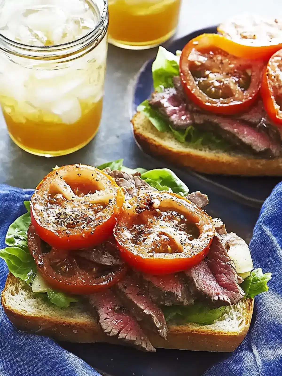 Steak, Tomato and Sweet Onion Open Sandwiches
