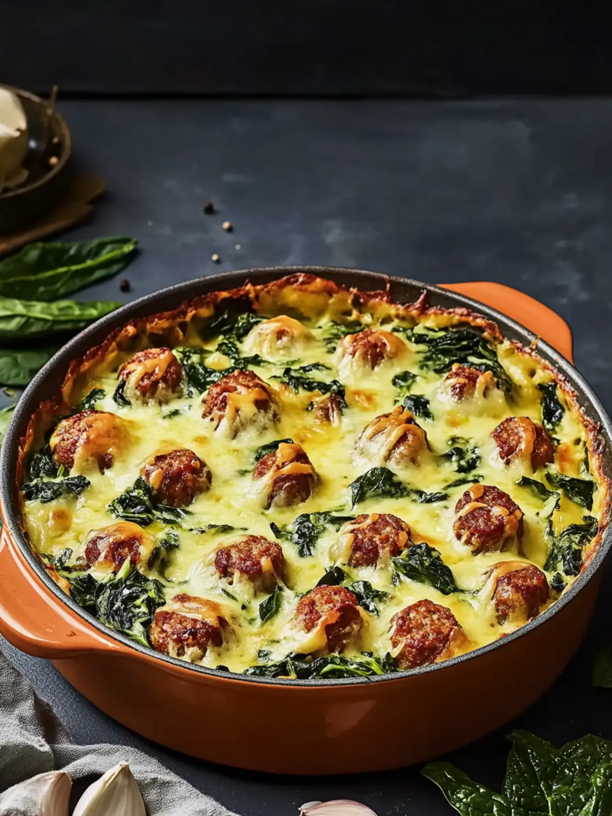 Keto Sausage Spinach Casserole