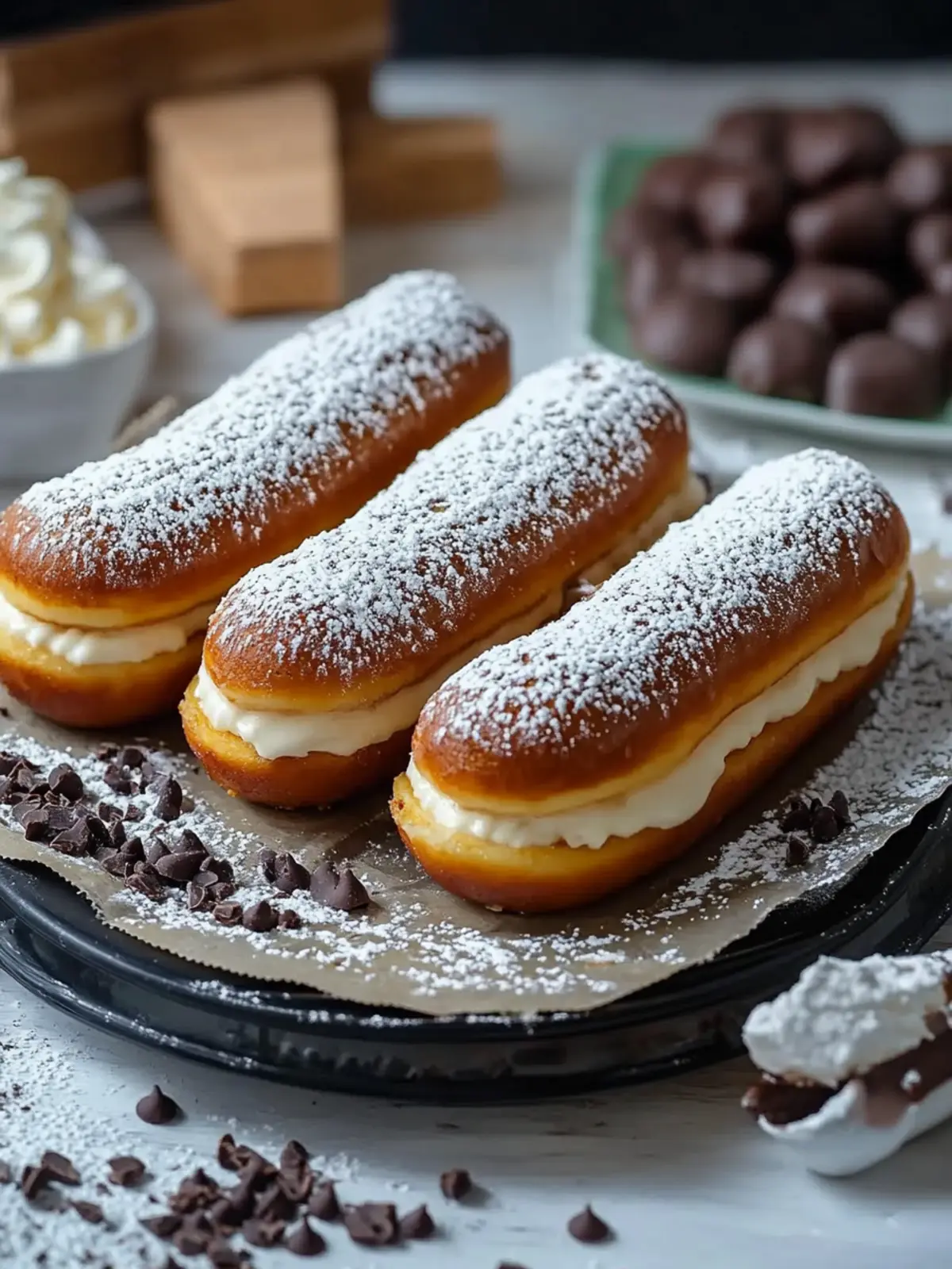 Long Donuts with Chocolate Cream