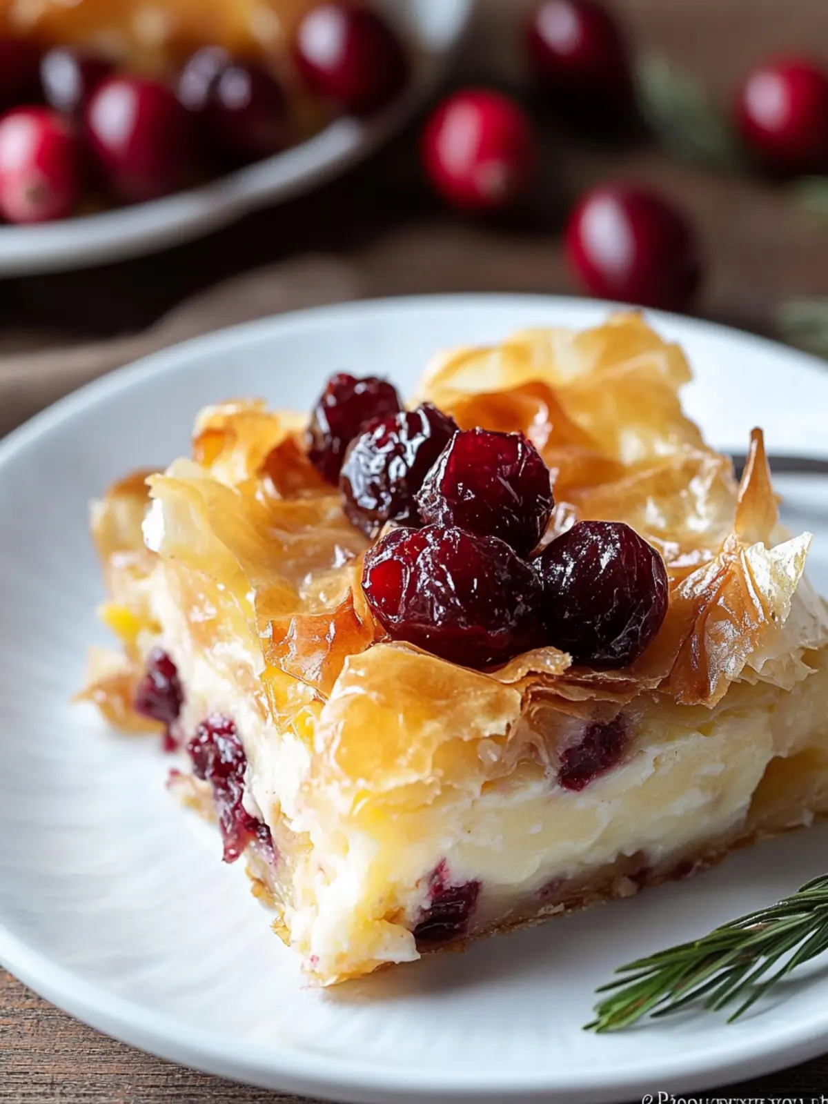 Cranberry Brie Phyllo Custard Cake