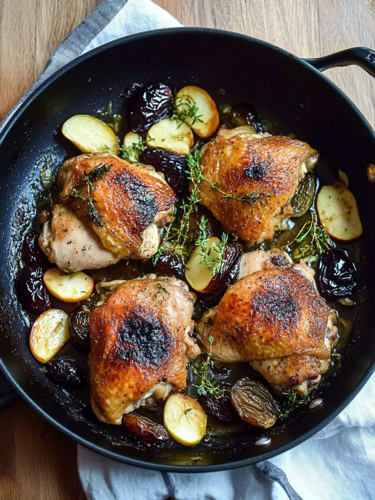 One Pan Chicken with Apples & Prunes