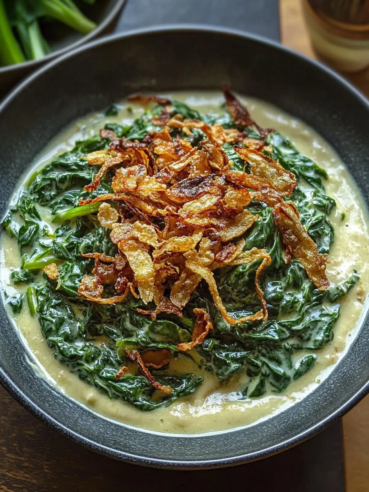 Creamed Spinach with Fried Shallots
