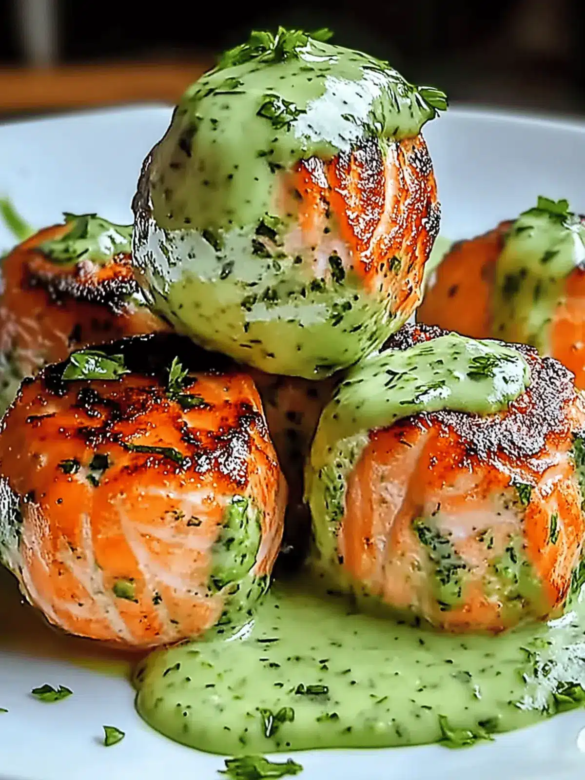 Salmon Balls with Creamy Avocado Sauce