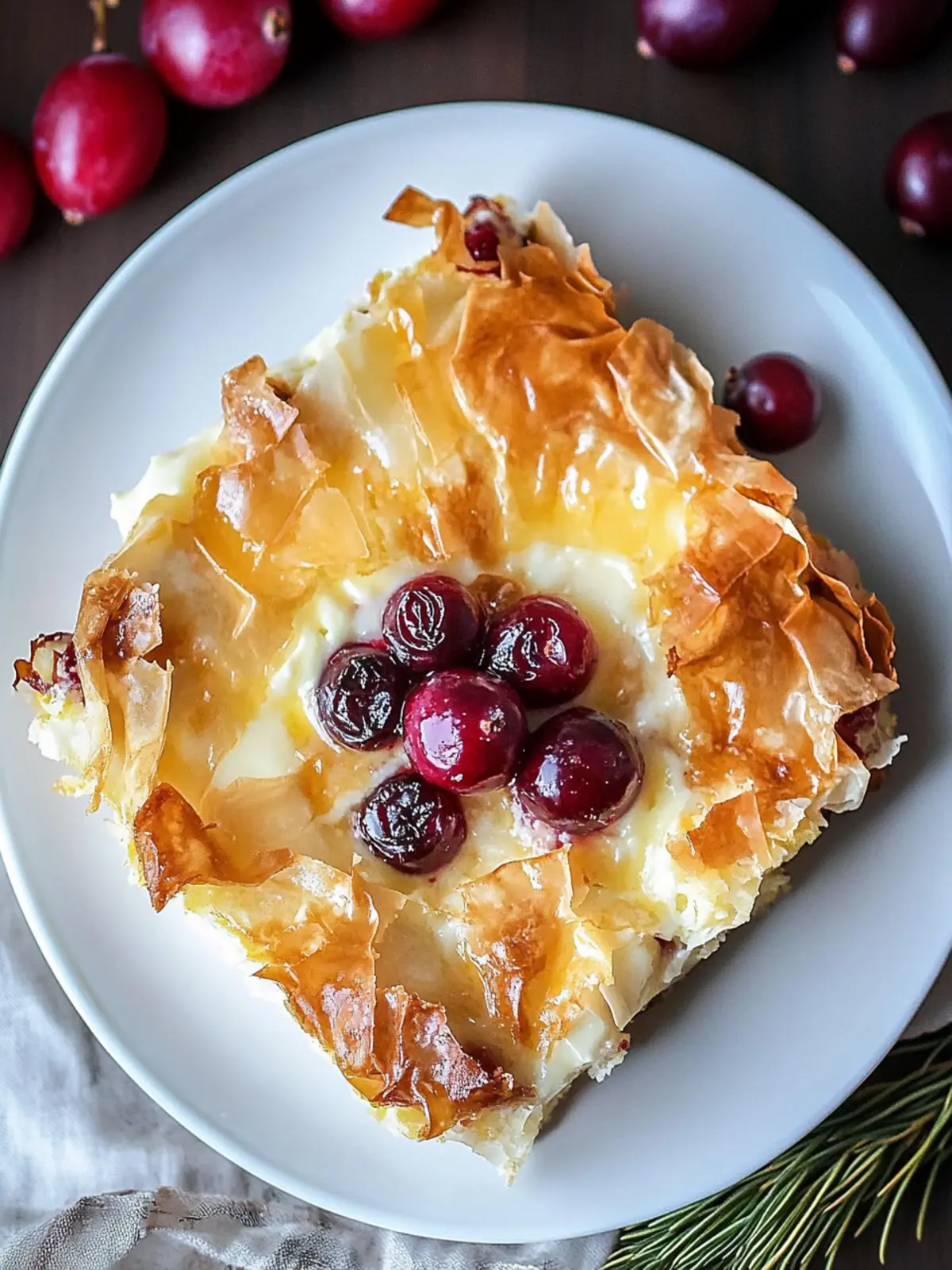 Cranberry Brie Phyllo Custard Cake