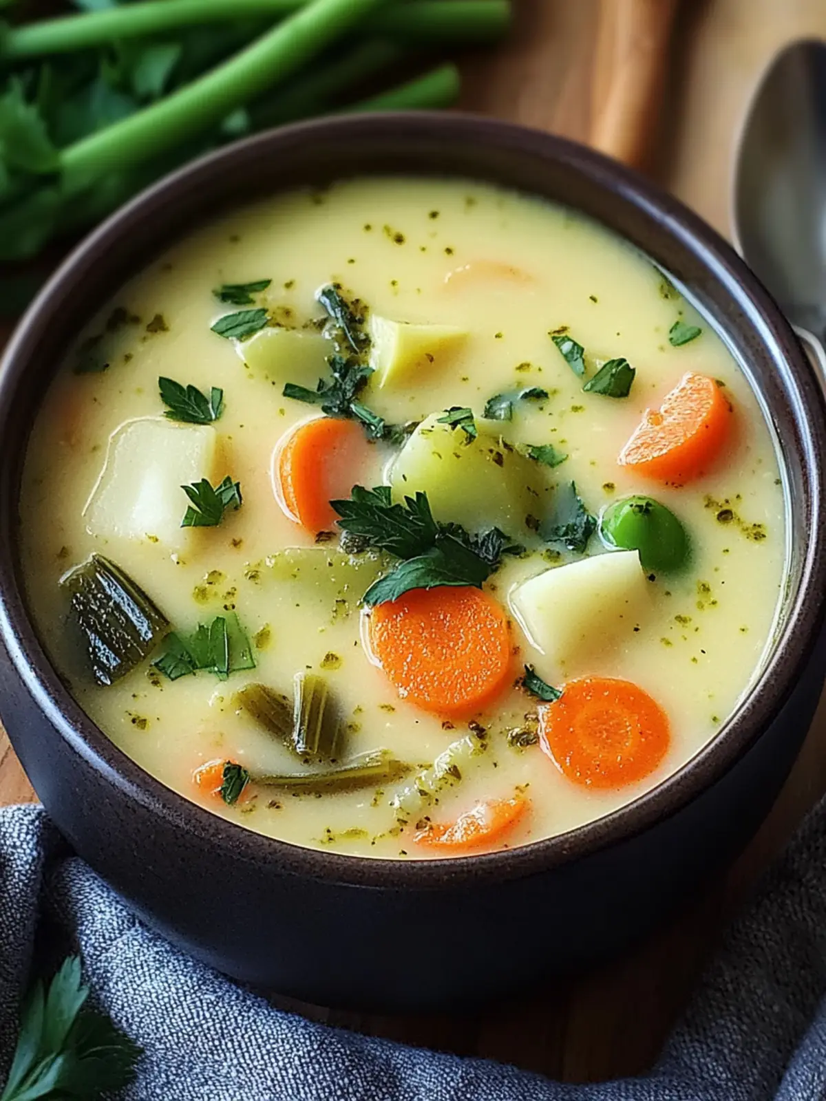 Cream of Vegetable Soup with a Zesty Green Chili Twist