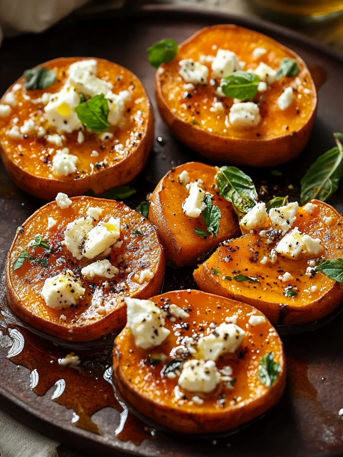 Roasted Sweet Potato Rounds with Honey & Feta