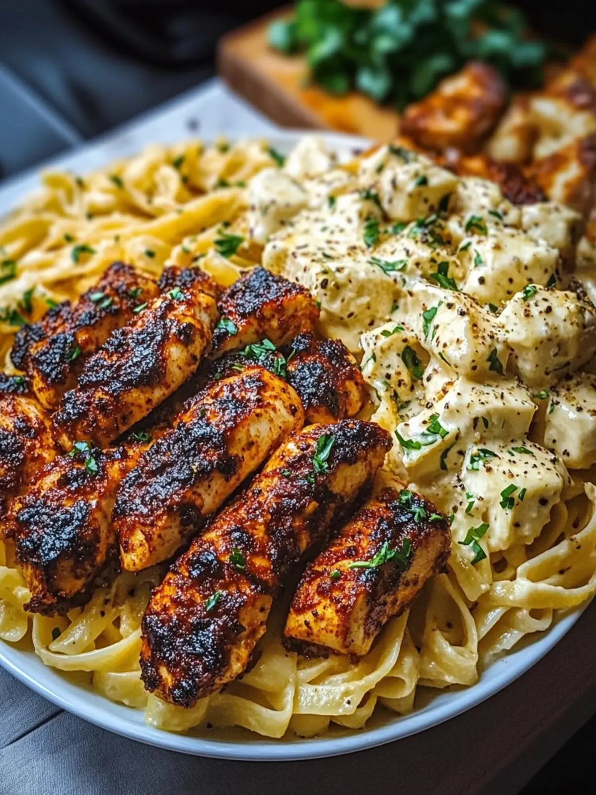 Blackened Chicken with Creamy Garlic Parmesan Pasta